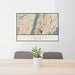 24x36 Yonkers New York Map Print Landscape Orientation in Woodblock Style Behind 2 Chairs Table and Potted Plant
