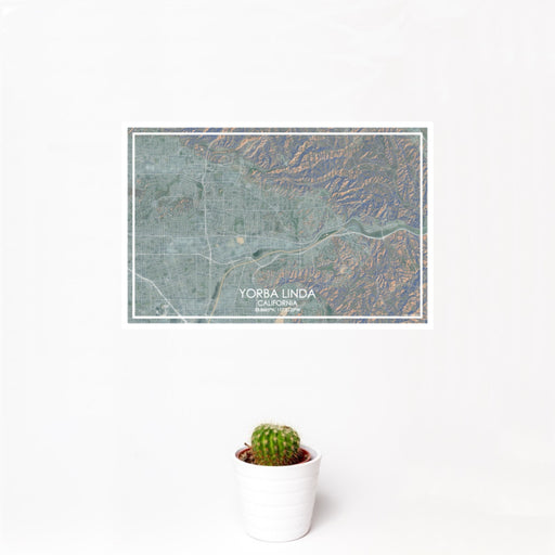 12x18 Yorba Linda California Map Print Landscape Orientation in Afternoon Style With Small Cactus Plant in White Planter
