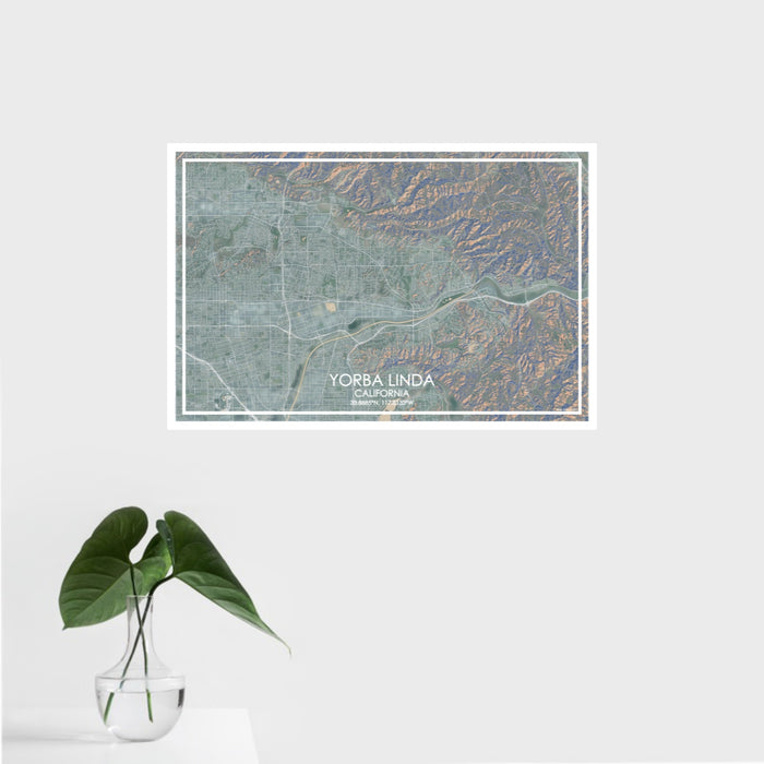 16x24 Yorba Linda California Map Print Landscape Orientation in Afternoon Style With Tropical Plant Leaves in Water