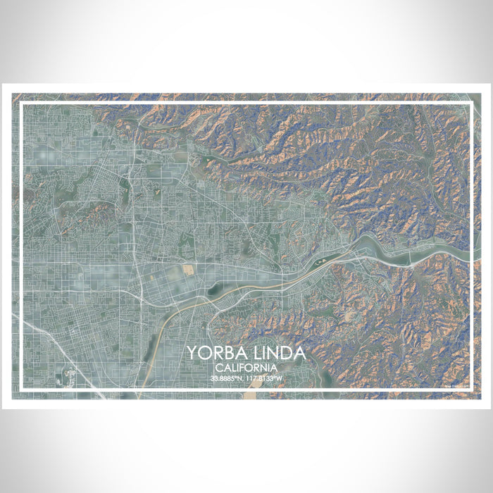Yorba Linda California Map Print Landscape Orientation in Afternoon Style With Shaded Background