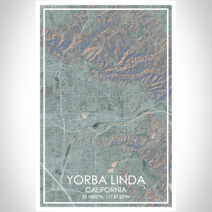 Yorba Linda California Map Print Portrait Orientation in Afternoon Style With Shaded Background
