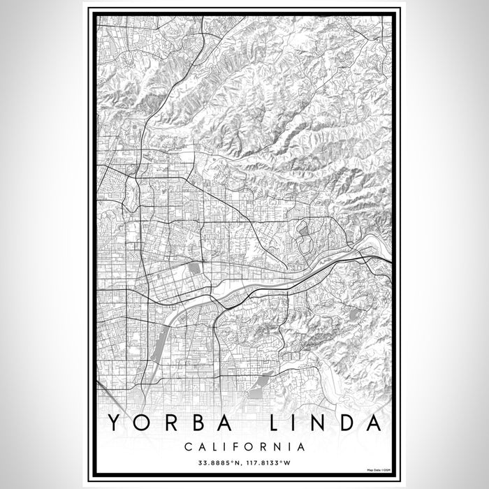 Yorba Linda California Map Print Portrait Orientation in Classic Style With Shaded Background