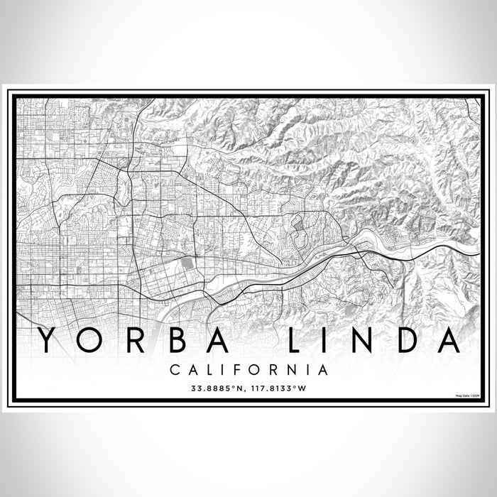 Yorba Linda California Map Print Landscape Orientation in Classic Style With Shaded Background