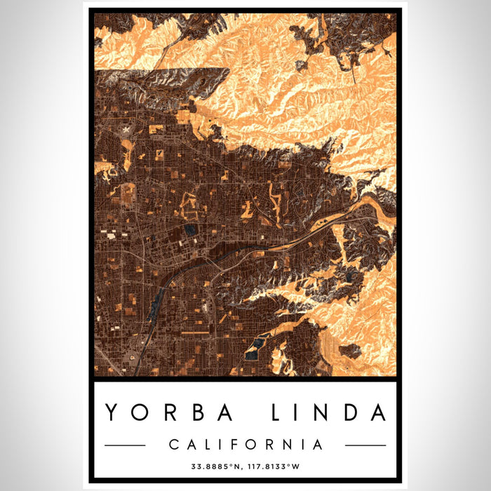 Yorba Linda California Map Print Portrait Orientation in Ember Style With Shaded Background