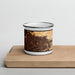 Front View Custom Yorba Linda California Map Enamel Mug in Ember on Cutting Board
