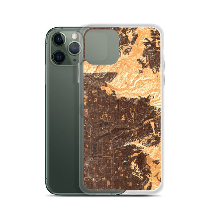 Custom Yorba Linda California Map Phone Case in Ember on Table with Laptop and Plant