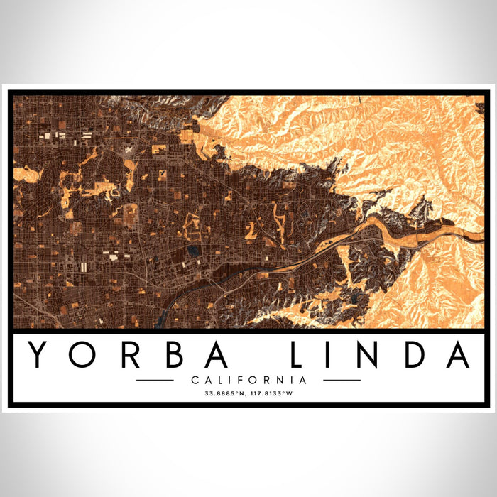 Yorba Linda California Map Print Landscape Orientation in Ember Style With Shaded Background