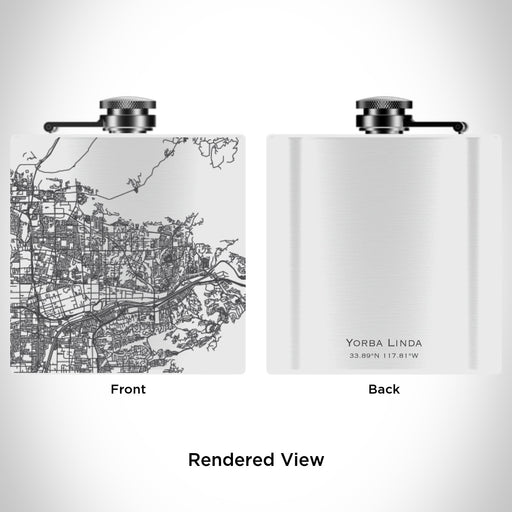 Rendered View of Yorba Linda California Map Engraving on 6oz Stainless Steel Flask in White