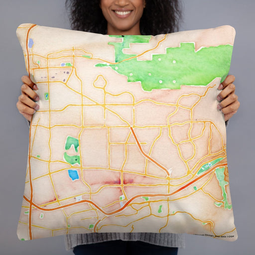 Person holding 22x22 Custom Yorba Linda California Map Throw Pillow in Watercolor