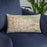 Custom Yorba Linda California Map Throw Pillow in Woodblock on Blue Colored Chair