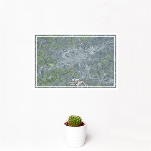 12x18 York Pennsylvania Map Print Landscape Orientation in Afternoon Style With Small Cactus Plant in White Planter
