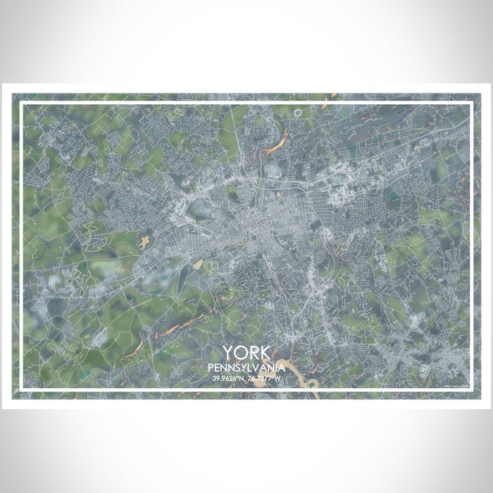 York Pennsylvania Map Print Landscape Orientation in Afternoon Style With Shaded Background