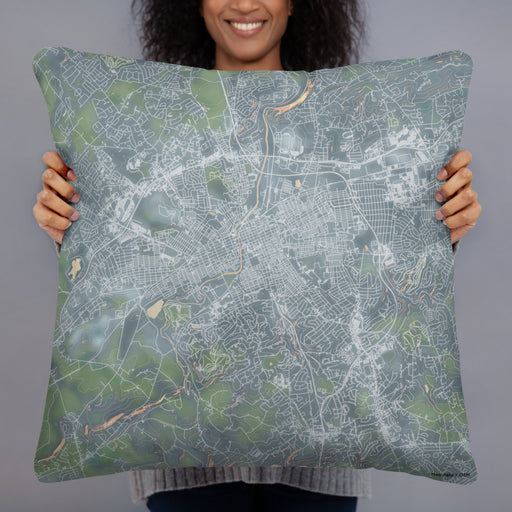 Person holding 22x22 Custom York Pennsylvania Map Throw Pillow in Afternoon