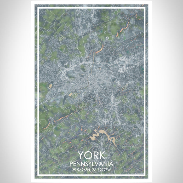 York Pennsylvania Map Print Portrait Orientation in Afternoon Style With Shaded Background