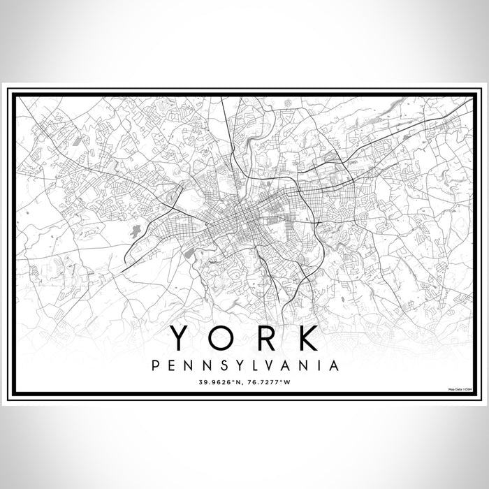 York Pennsylvania Map Print Landscape Orientation in Classic Style With Shaded Background