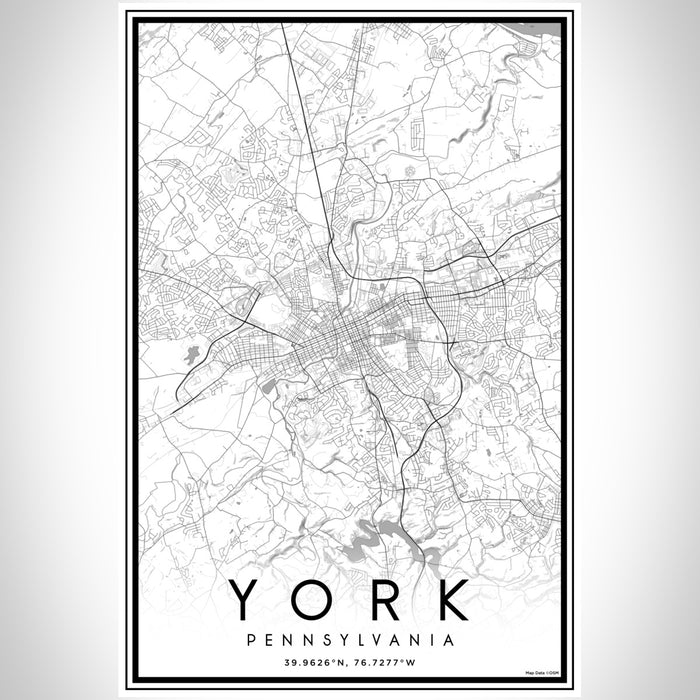 York Pennsylvania Map Print Portrait Orientation in Classic Style With Shaded Background