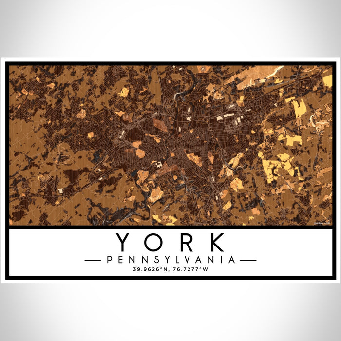 York Pennsylvania Map Print Landscape Orientation in Ember Style With Shaded Background