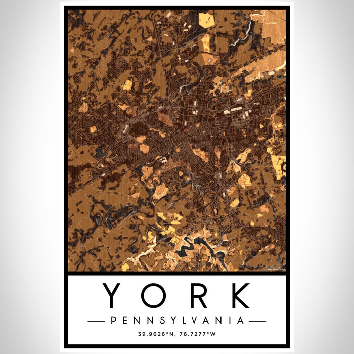 York Pennsylvania Map Print Portrait Orientation in Ember Style With Shaded Background