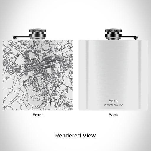 Rendered View of York Pennsylvania Map Engraving on 6oz Stainless Steel Flask in White