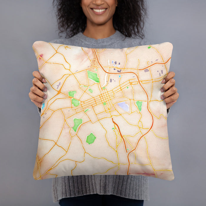 Person holding 18x18 Custom York Pennsylvania Map Throw Pillow in Watercolor