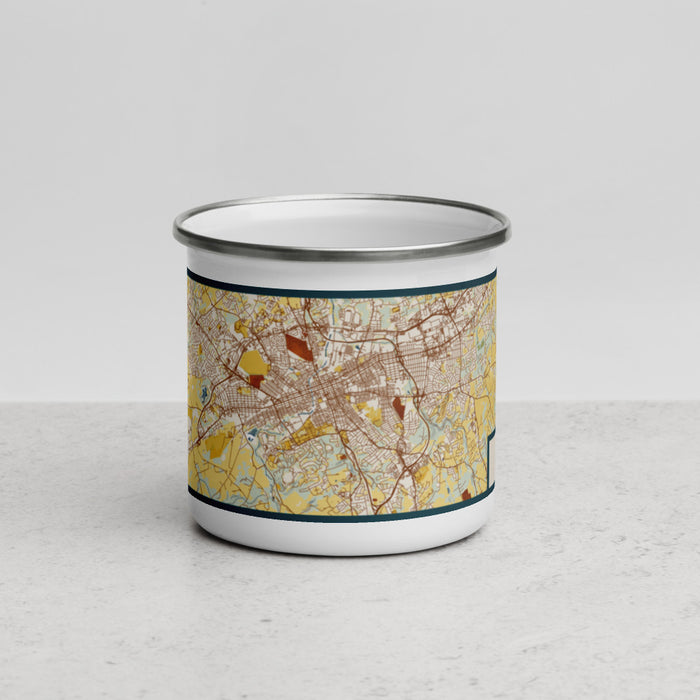 Front View Custom York Pennsylvania Map Enamel Mug in Woodblock