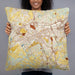 Person holding 22x22 Custom York Pennsylvania Map Throw Pillow in Woodblock