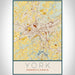 York Pennsylvania Map Print Portrait Orientation in Woodblock Style With Shaded Background