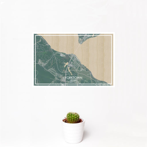 12x18 Yorktown Virginia Map Print Landscape Orientation in Afternoon Style With Small Cactus Plant in White Planter