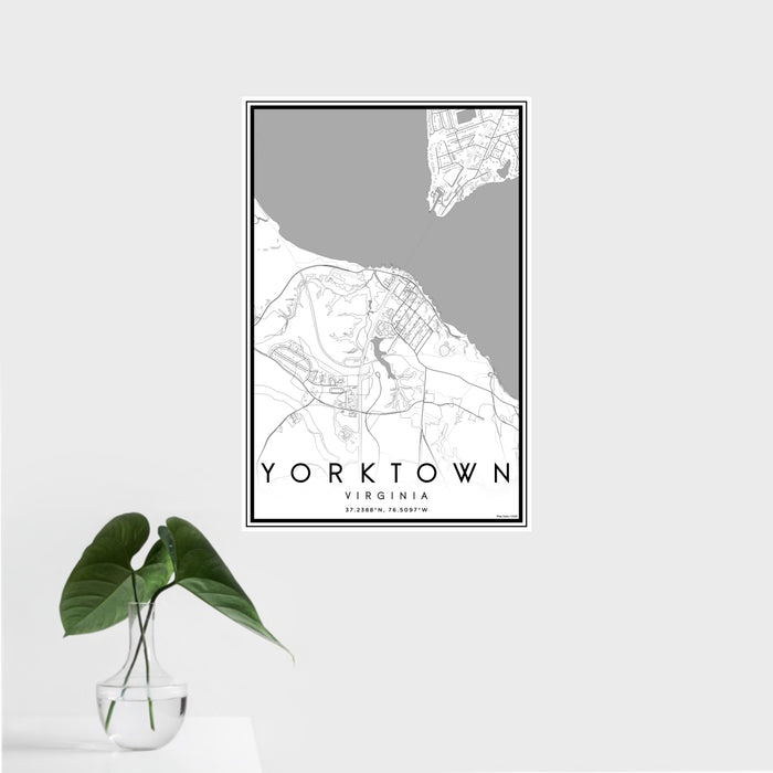 16x24 Yorktown Virginia Map Print Portrait Orientation in Classic Style With Tropical Plant Leaves in Water