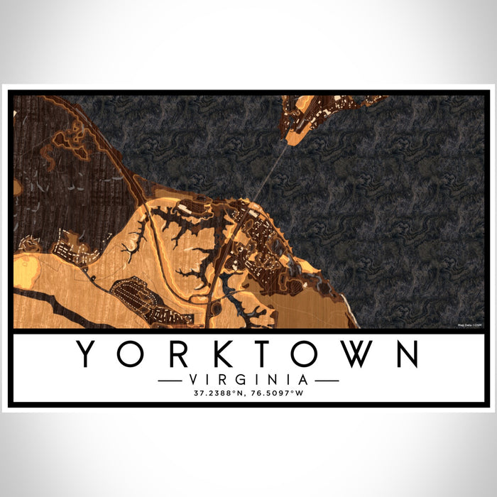 Yorktown Virginia Map Print Landscape Orientation in Ember Style With Shaded Background