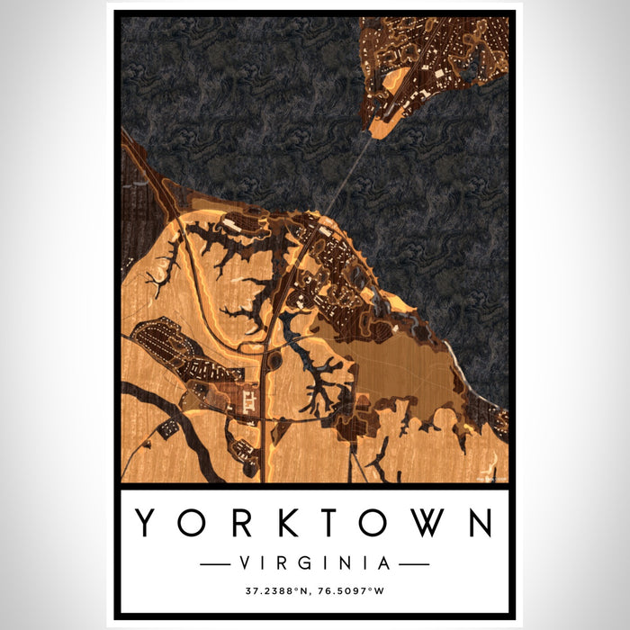 Yorktown Virginia Map Print Portrait Orientation in Ember Style With Shaded Background
