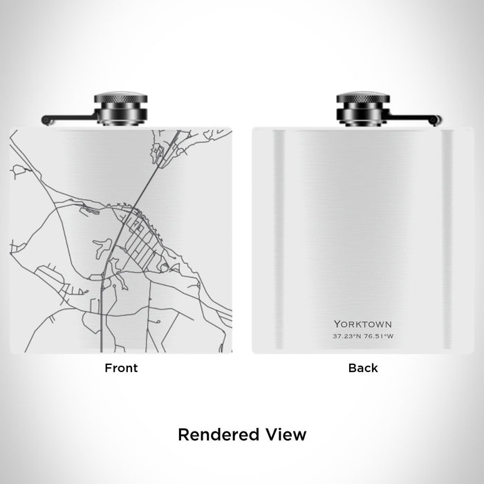 Rendered View of Yorktown Virginia Map Engraving on 6oz Stainless Steel Flask in White