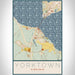 Yorktown Virginia Map Print Portrait Orientation in Woodblock Style With Shaded Background