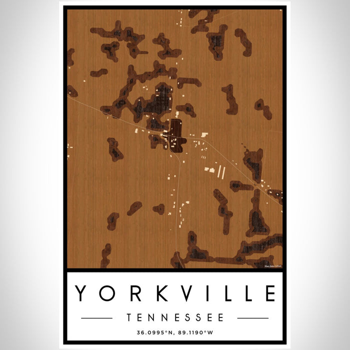 Yorkville Tennessee Map Print Portrait Orientation in Ember Style With Shaded Background