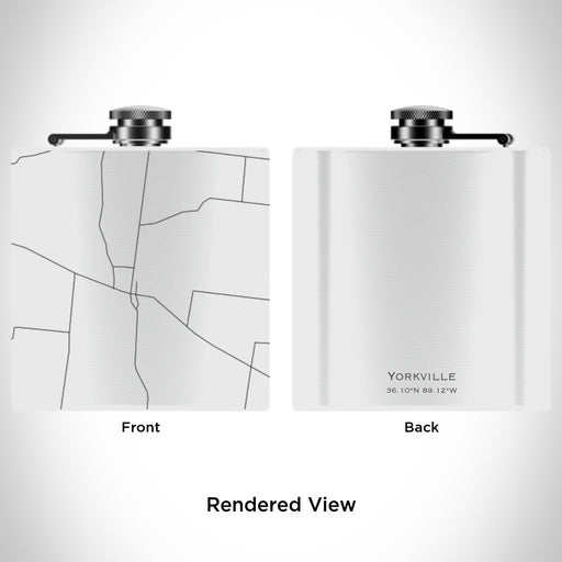 Rendered View of Yorkville Tennessee Map Engraving on 6oz Stainless Steel Flask in White