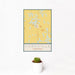 12x18 Yorkville Tennessee Map Print Portrait Orientation in Woodblock Style With Small Cactus Plant in White Planter