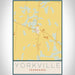 Yorkville Tennessee Map Print Portrait Orientation in Woodblock Style With Shaded Background