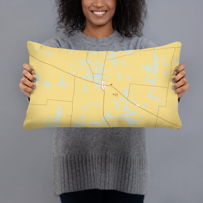 Person holding 20x12 Custom Yorkville Tennessee Map Throw Pillow in Woodblock