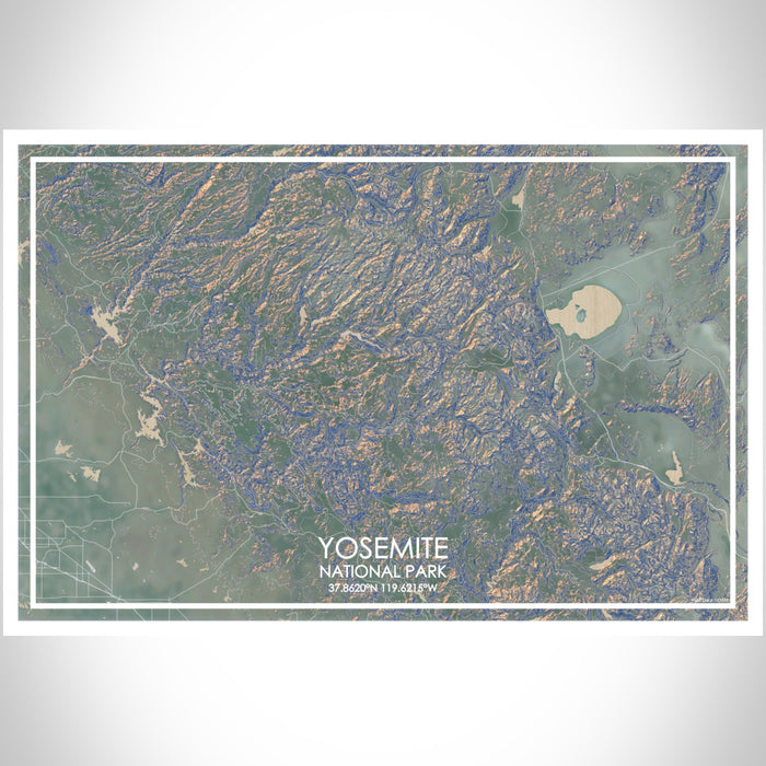 Yosemite National Park Map Print Landscape Orientation in Afternoon Style With Shaded Background