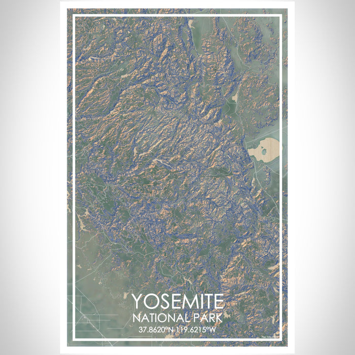Yosemite National Park Map Print Portrait Orientation in Afternoon Style With Shaded Background