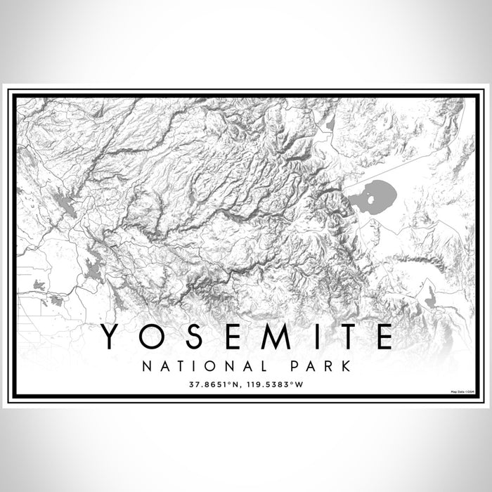 Yosemite National Park Map Print Landscape Orientation in Classic Style With Shaded Background