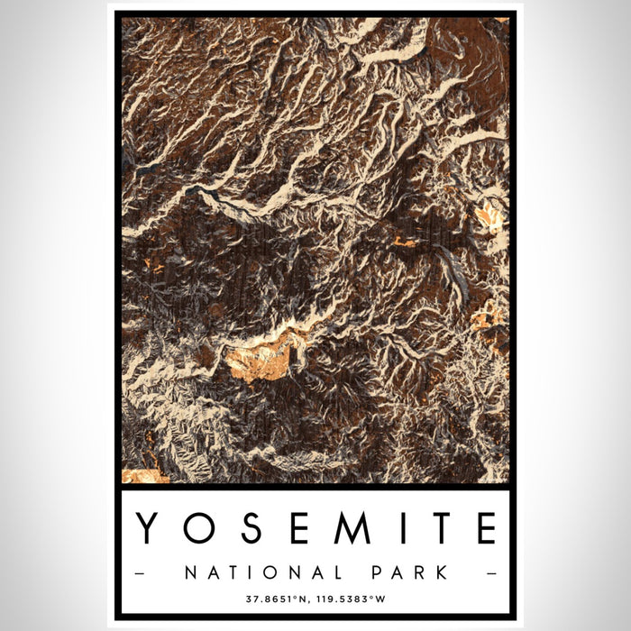 Yosemite National Park Map Print Portrait Orientation in Ember Style With Shaded Background