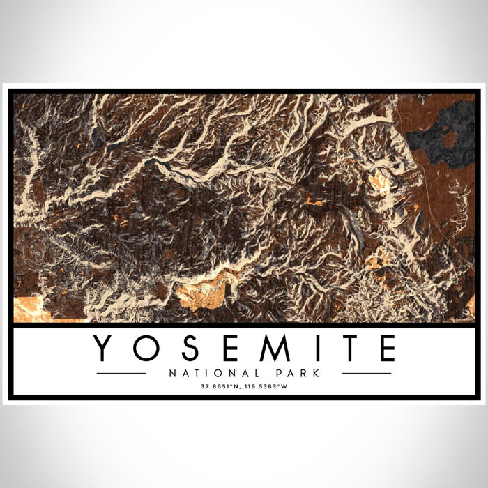 Yosemite National Park Map Print Landscape Orientation in Ember Style With Shaded Background