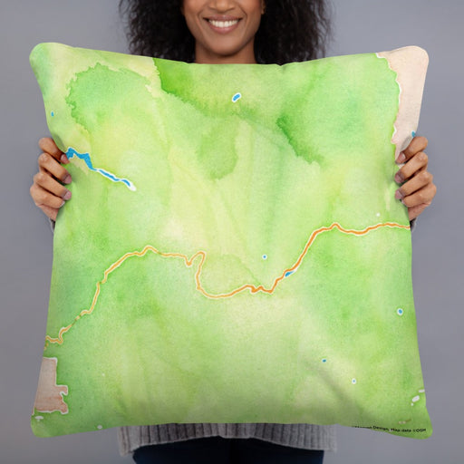 Person holding 22x22 Custom Yosemite National Park Map Throw Pillow in Watercolor