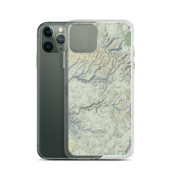 Custom Yosemite National Park Map Phone Case in Woodblock on Table with Laptop and Plant