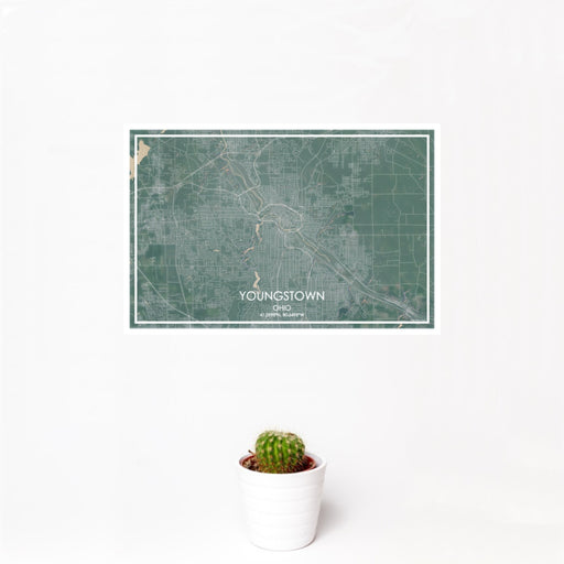 12x18 Youngstown Ohio Map Print Landscape Orientation in Afternoon Style With Small Cactus Plant in White Planter
