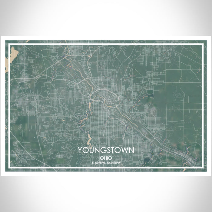 Youngstown Ohio Map Print Landscape Orientation in Afternoon Style With Shaded Background