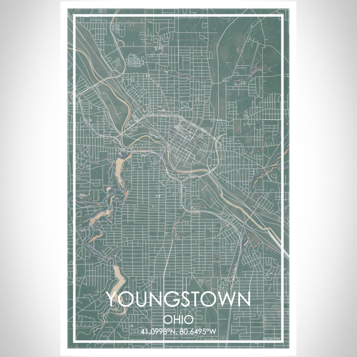Youngstown Ohio Map Print Portrait Orientation in Afternoon Style With Shaded Background
