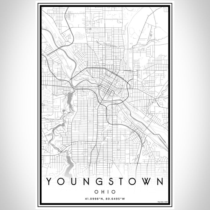 Youngstown Ohio Map Print Portrait Orientation in Classic Style With Shaded Background
