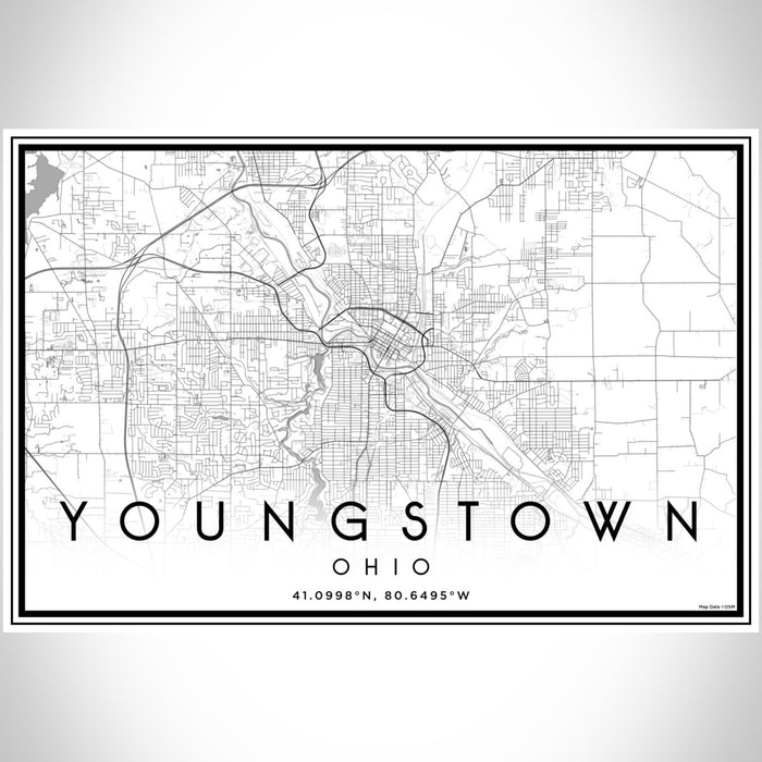 Youngstown Ohio Map Print Landscape Orientation in Classic Style With Shaded Background